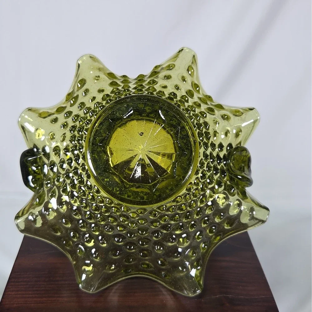 Vintage Fenton Hobnail Ruffle Glass Basket Green